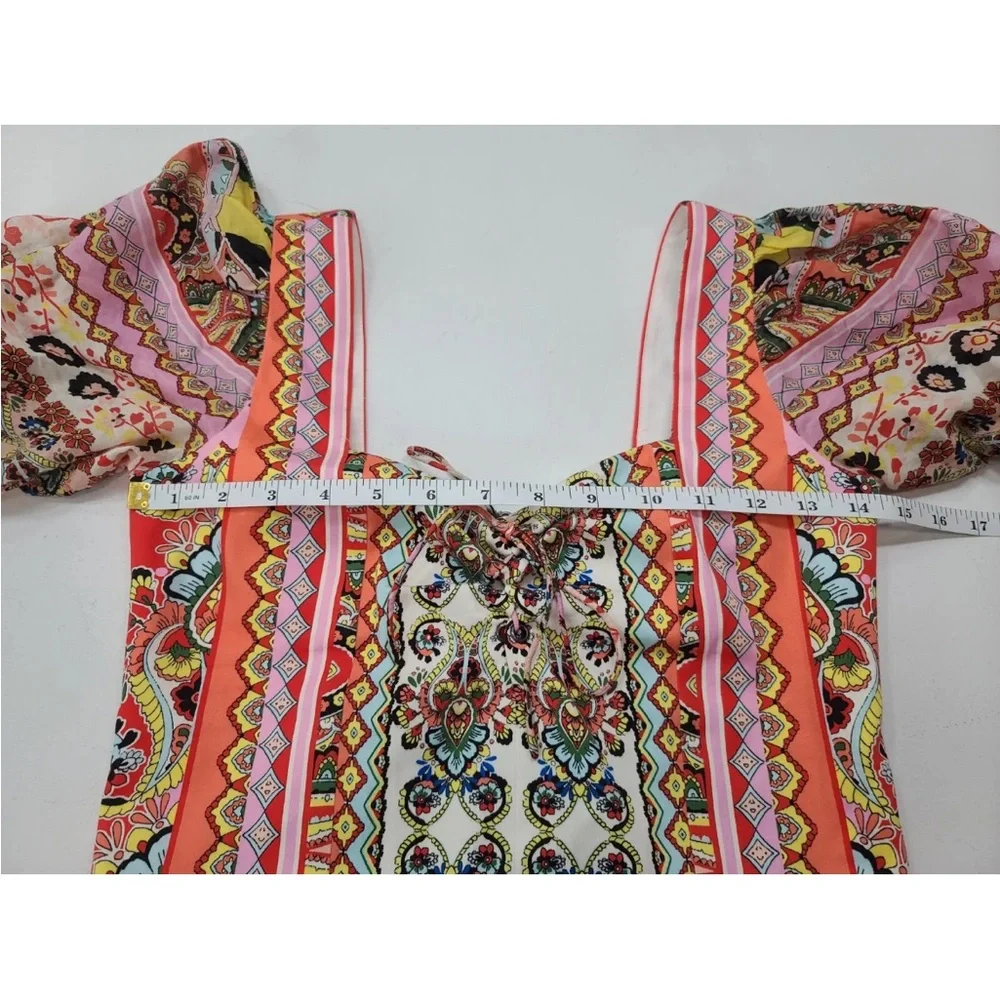 Alice + Olivia Margarite Tie Front Cropped Puff Sleeve Crop Top Size XS READ - Picture 8 of 9